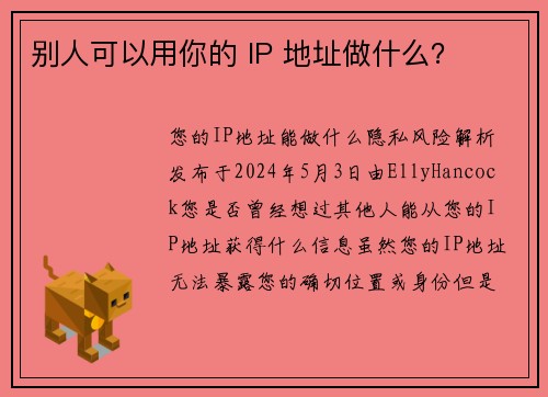 别人可以用你的 IP 地址做什么？