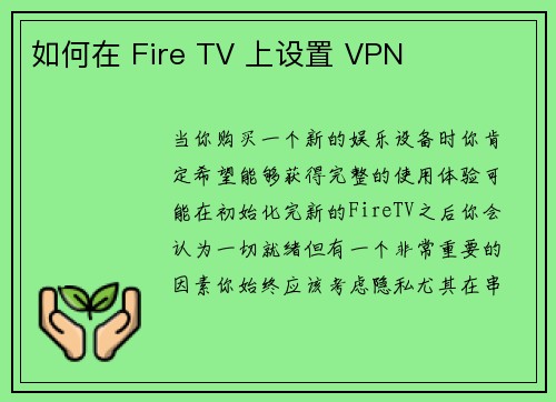 如何在 Fire TV 上设置 VPN 